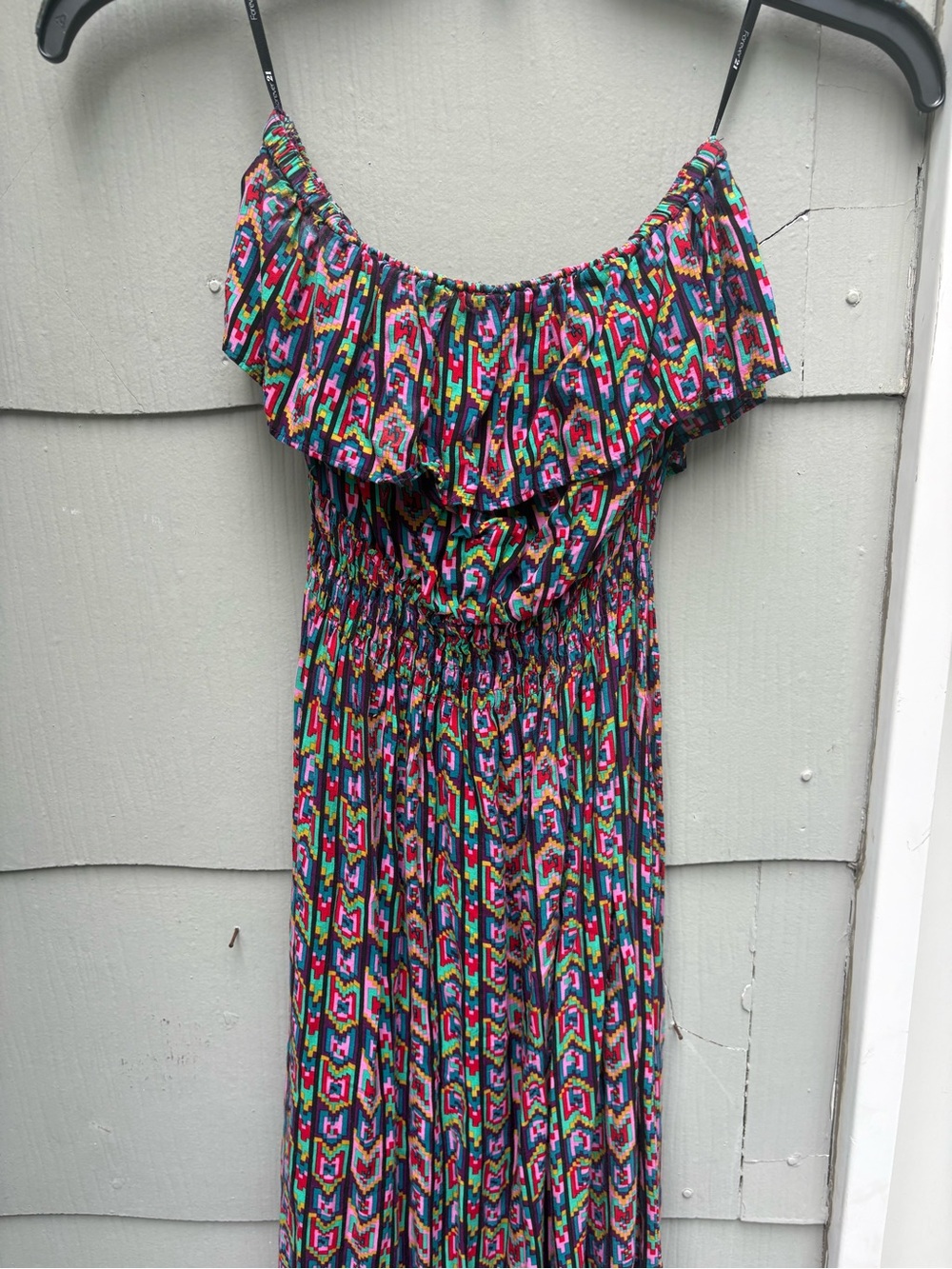 Forever 21 Off-Shoulder Multicolor Printed Maxi Dress